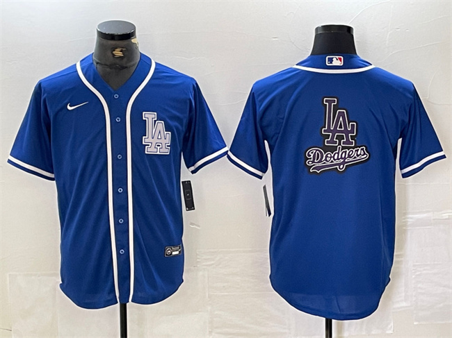 Men's Los Angeles Dodgers Team Big Logo Blue Cool Base Stitched Baseball Jersey Men's Los Angeles Dodgers Team Big Logo Blue Cool Base Stitched Baseball Jersey